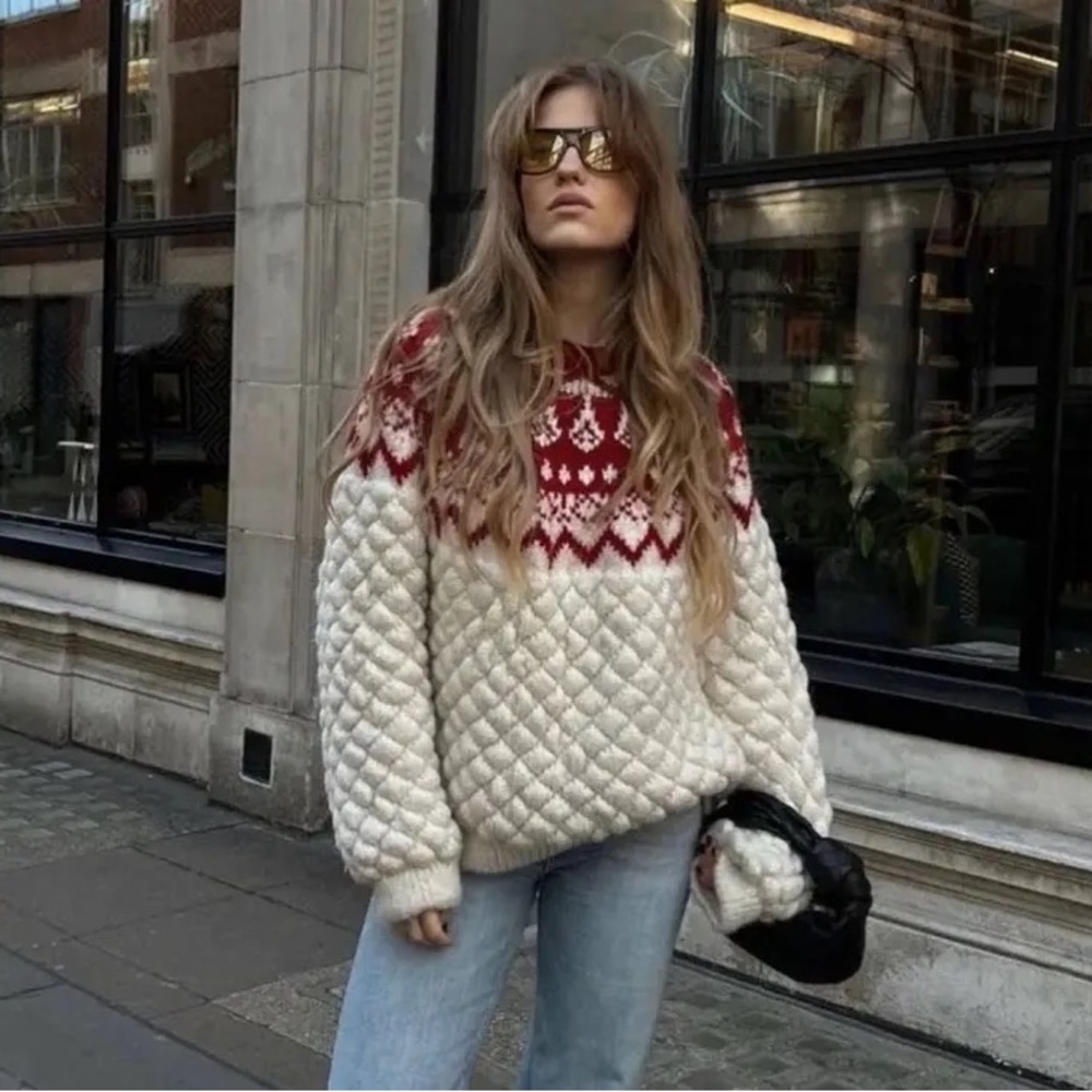 Zara Oversized Jacquard Knit Sweater